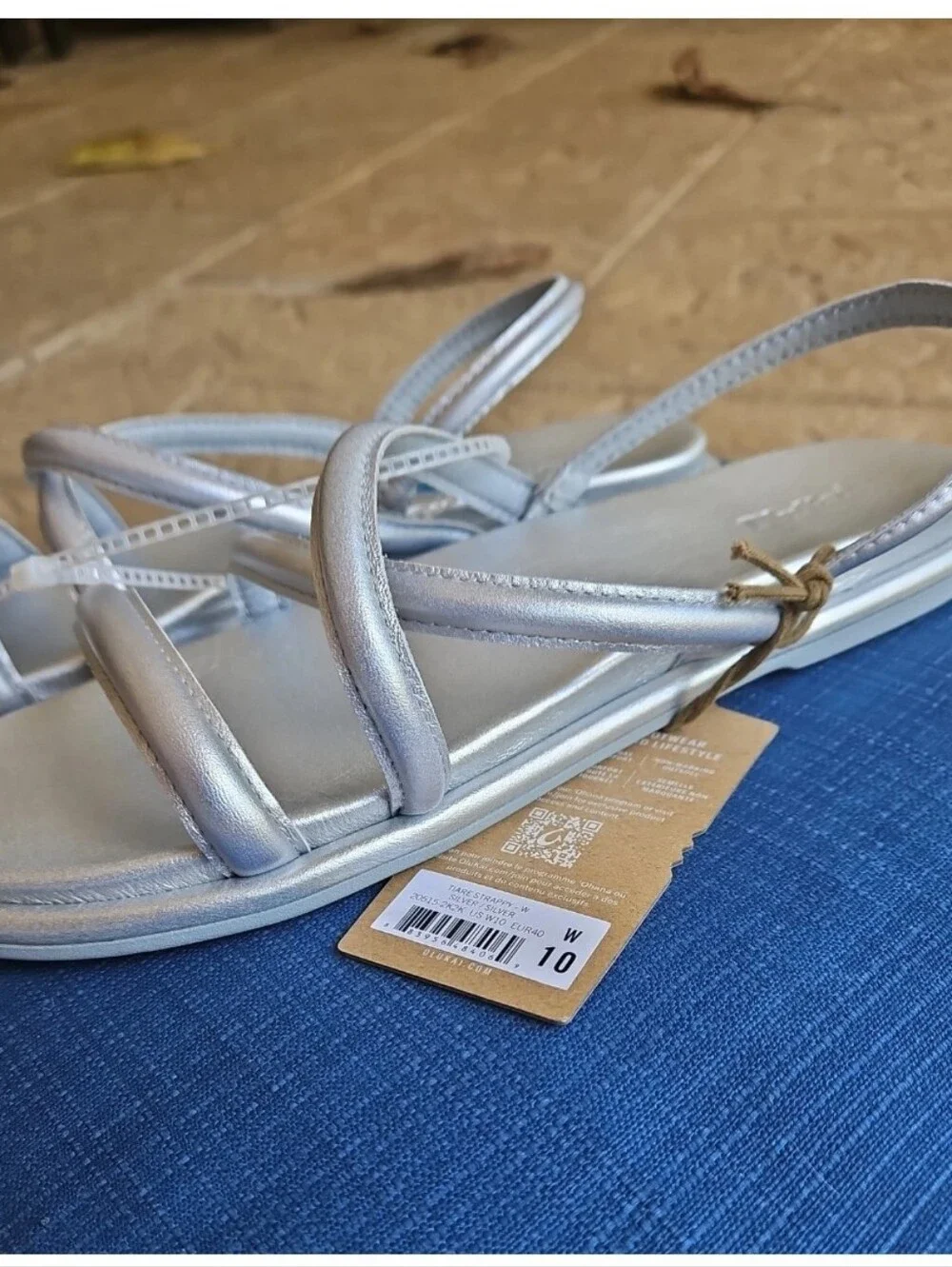 OluKai Tiare Leather Strappy Slingback Sandals In Silver Sz 10, EU 40
